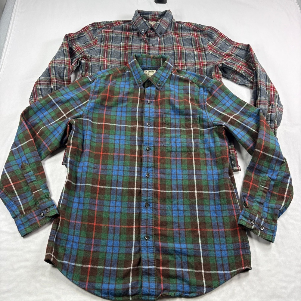 LL Bean Flannel Shirt Lot of 2 Men M Plaid Button Up Long Sleeve Outdoor Casual